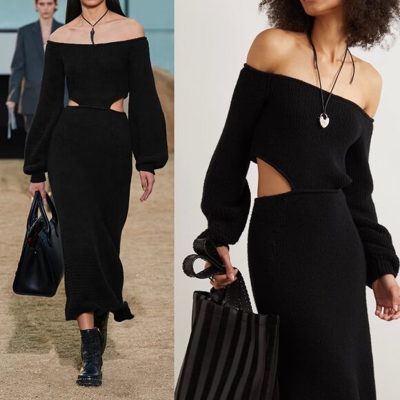 Chloe Off-the-Shoulder Cutout Wool and Cashmere Dress in Black FW22 XL - Picture 2 of 8